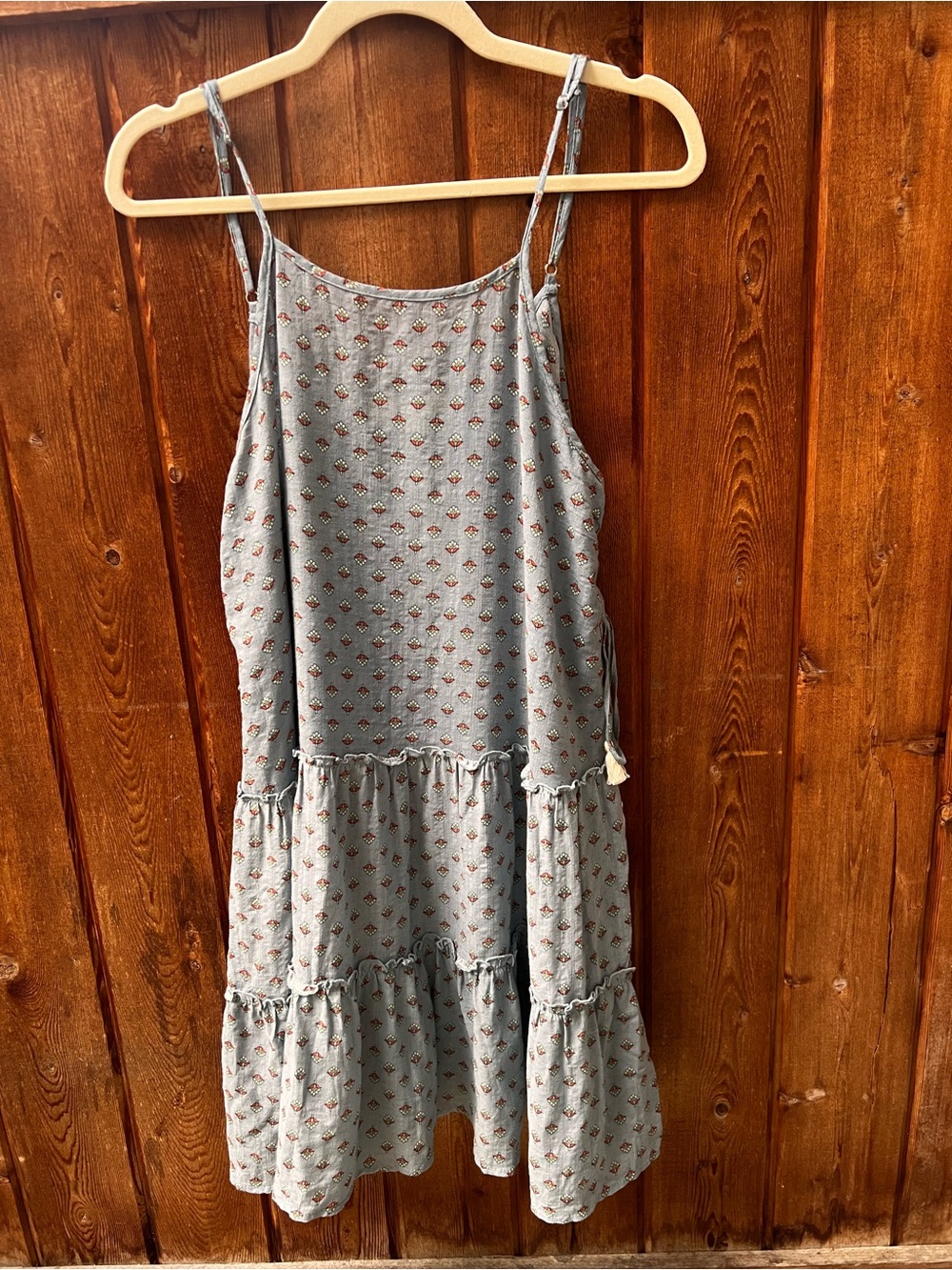 Lovestitch 100% Cotton Tiered Side-Tie Adjustable Strap Mini Dress Size L